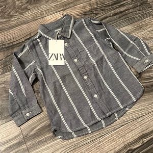 Zara cotton dress shirt soft touch baby boy 12-18 months new blue grey